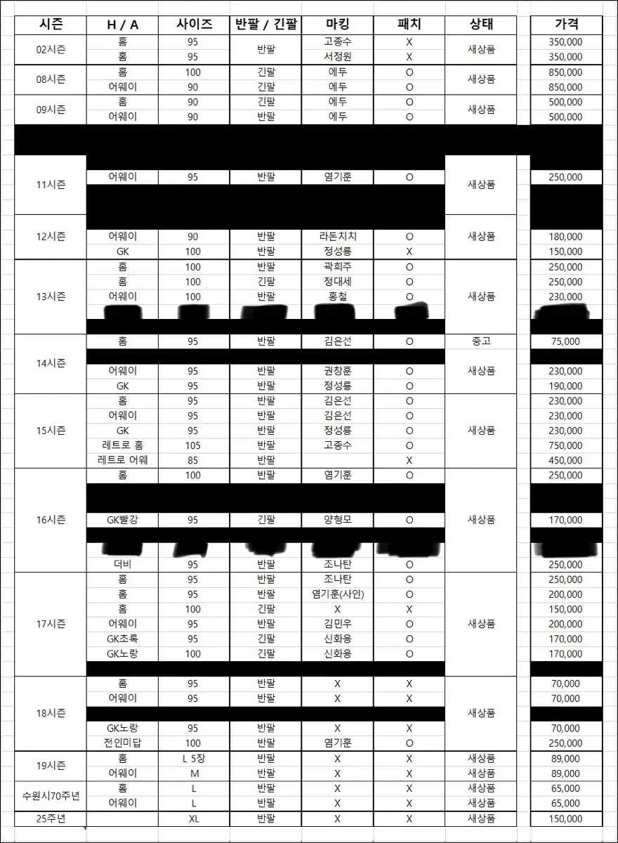 수원블루윙즈 유니폼